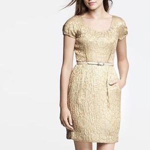 J. Crew Gold Metallic Floral Scoopneck Dress